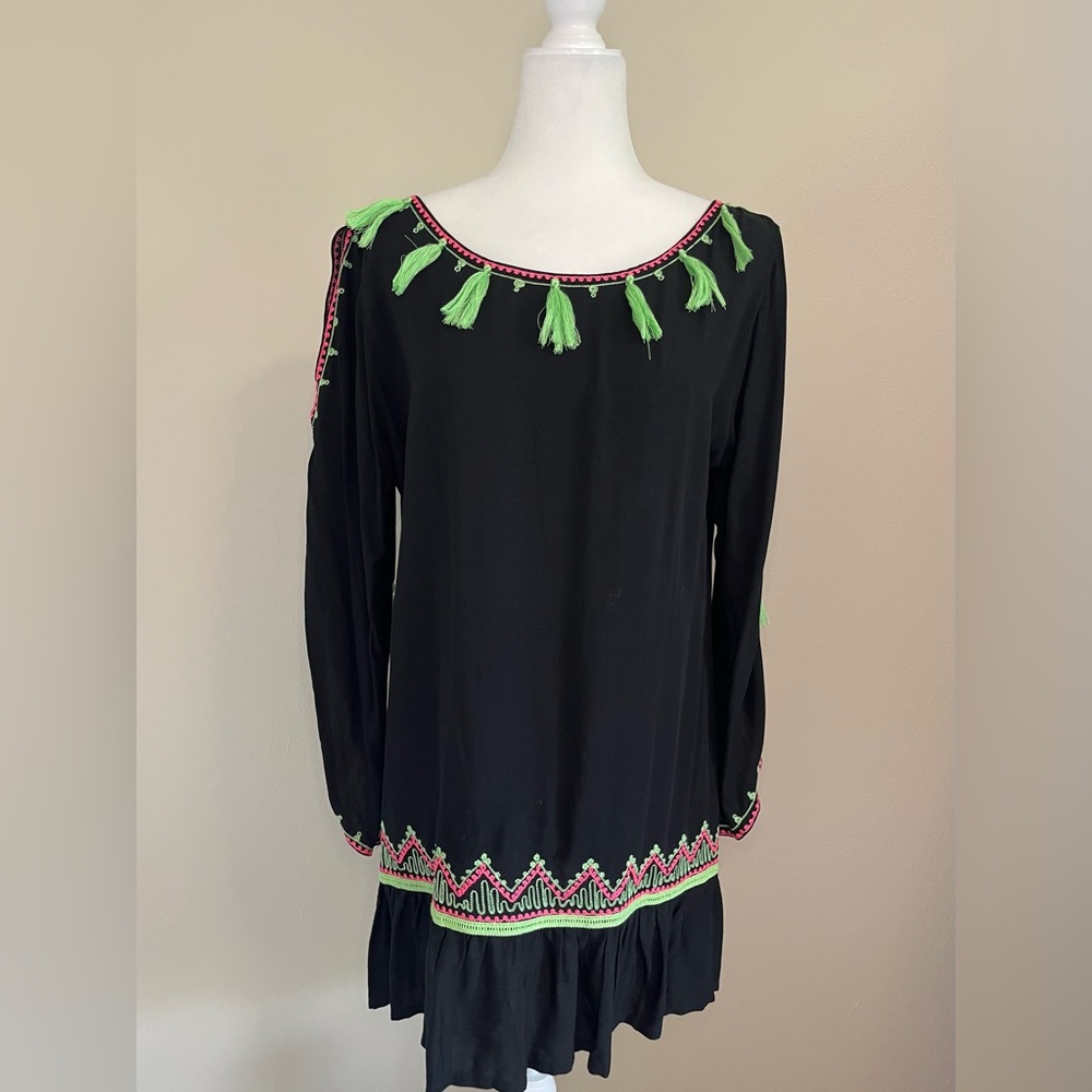 Beach Cover Up With Green Tassels